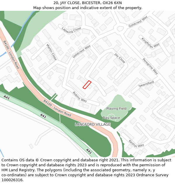 20, JAY CLOSE, BICESTER, OX26 6XN: Location map and indicative extent of plot