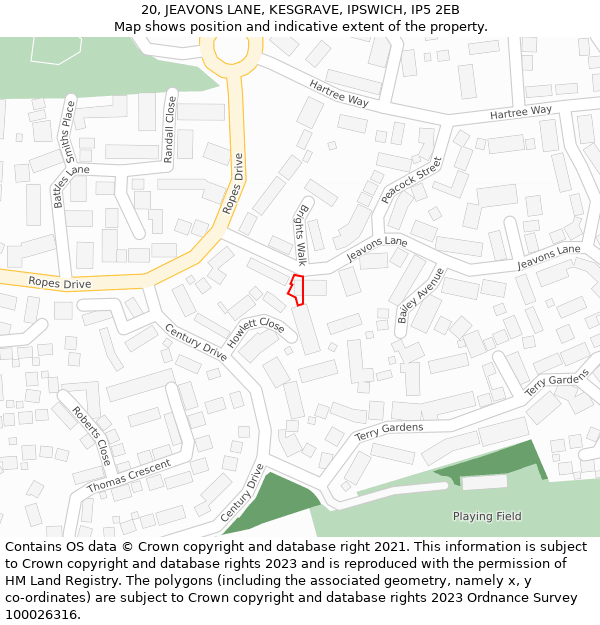 20, JEAVONS LANE, KESGRAVE, IPSWICH, IP5 2EB: Location map and indicative extent of plot