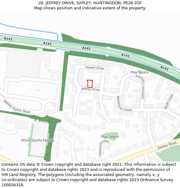 20, JEFFREY DRIVE, SAPLEY, HUNTINGDON, PE28 2GF: Location map and indicative extent of plot