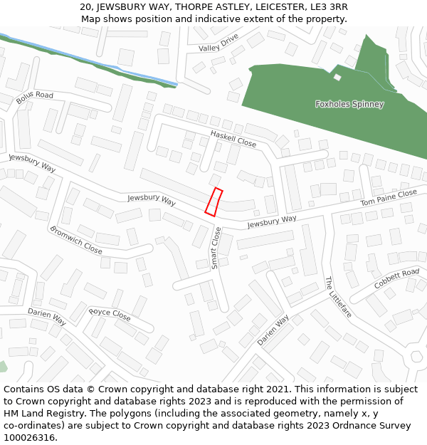 20, JEWSBURY WAY, THORPE ASTLEY, LEICESTER, LE3 3RR: Location map and indicative extent of plot