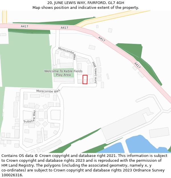 20, JUNE LEWIS WAY, FAIRFORD, GL7 4GH: Location map and indicative extent of plot