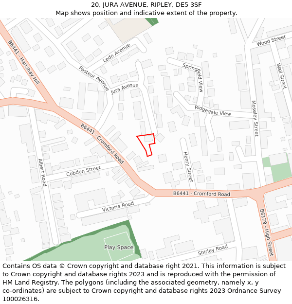 20, JURA AVENUE, RIPLEY, DE5 3SF: Location map and indicative extent of plot