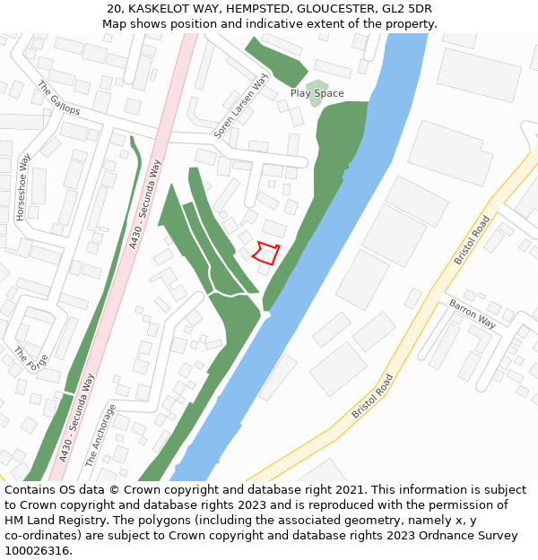 20, KASKELOT WAY, HEMPSTED, GLOUCESTER, GL2 5DR: Location map and indicative extent of plot