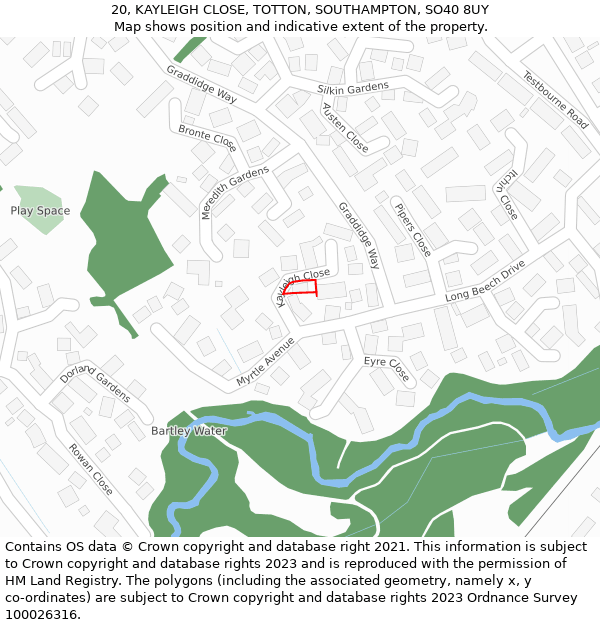 20, KAYLEIGH CLOSE, TOTTON, SOUTHAMPTON, SO40 8UY: Location map and indicative extent of plot