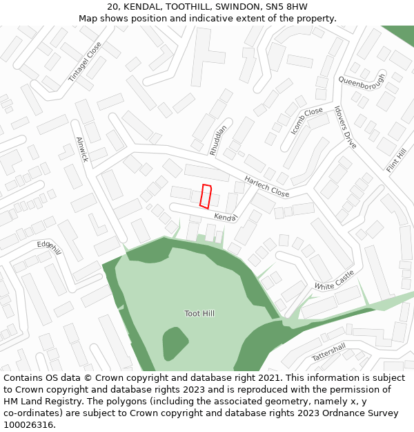 20, KENDAL, TOOTHILL, SWINDON, SN5 8HW: Location map and indicative extent of plot