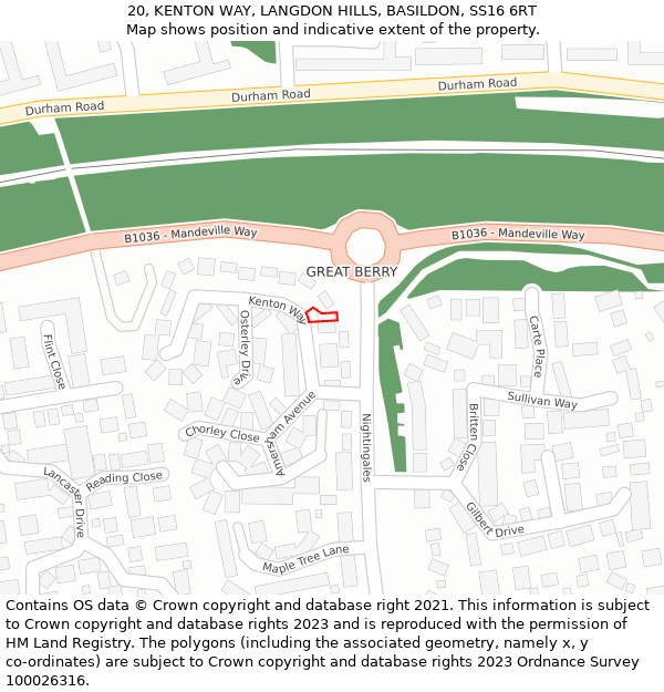 20, KENTON WAY, LANGDON HILLS, BASILDON, SS16 6RT: Location map and indicative extent of plot