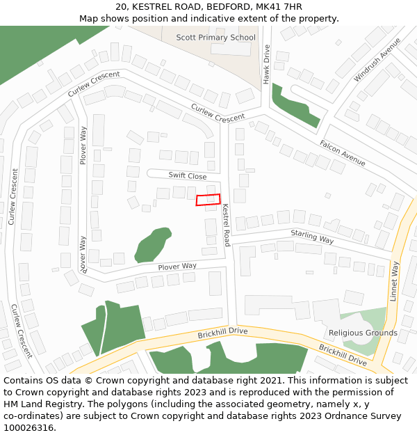 20, KESTREL ROAD, BEDFORD, MK41 7HR: Location map and indicative extent of plot