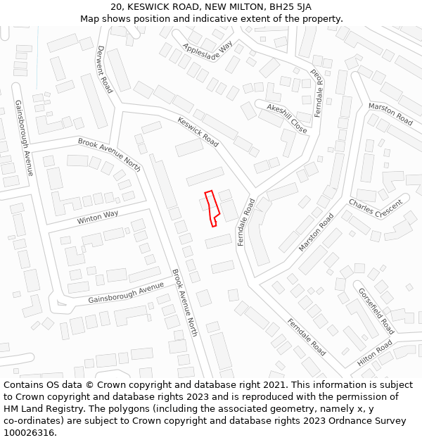 20, KESWICK ROAD, NEW MILTON, BH25 5JA: Location map and indicative extent of plot