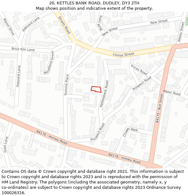 20, KETTLES BANK ROAD, DUDLEY, DY3 2TH: Location map and indicative extent of plot