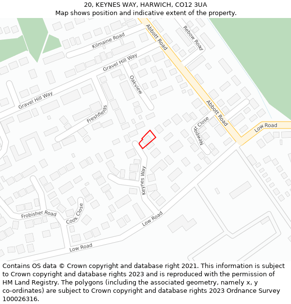 20, KEYNES WAY, HARWICH, CO12 3UA: Location map and indicative extent of plot