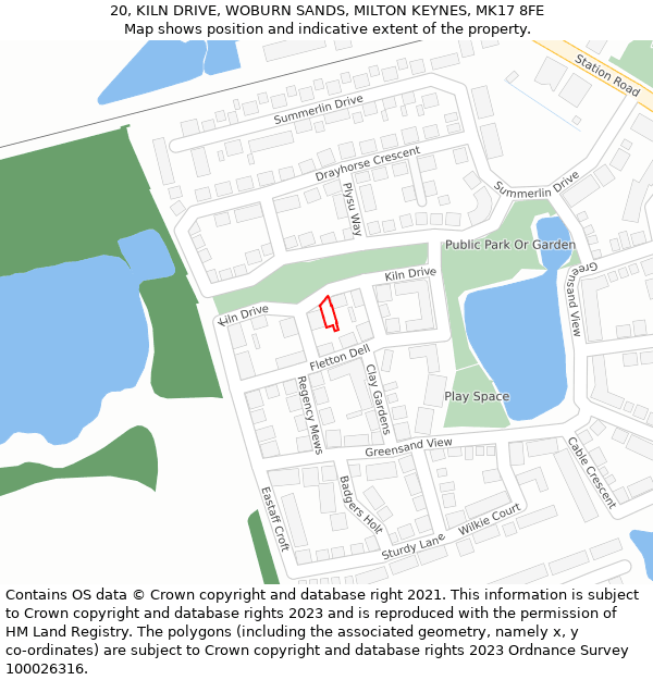 20, KILN DRIVE, WOBURN SANDS, MILTON KEYNES, MK17 8FE: Location map and indicative extent of plot