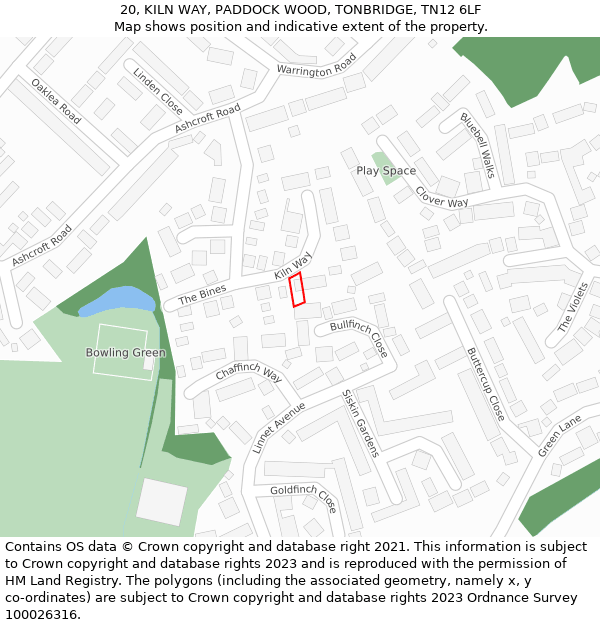 20, KILN WAY, PADDOCK WOOD, TONBRIDGE, TN12 6LF: Location map and indicative extent of plot