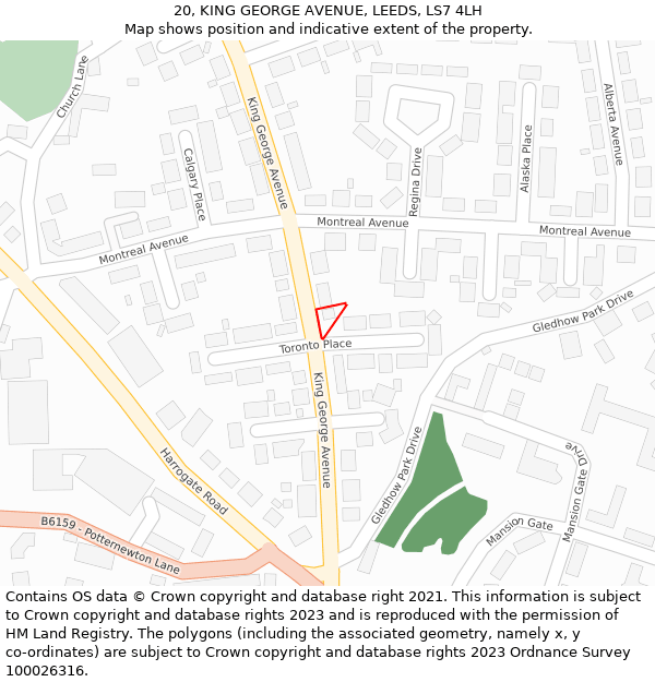 20, KING GEORGE AVENUE, LEEDS, LS7 4LH: Location map and indicative extent of plot
