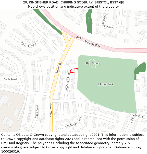 20, KINGFISHER ROAD, CHIPPING SODBURY, BRISTOL, BS37 6JG: Location map and indicative extent of plot