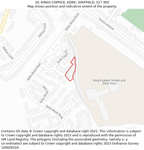 20, KINGS COPPICE, DORE, SHEFFIELD, S17 3RZ: Location map and indicative extent of plot