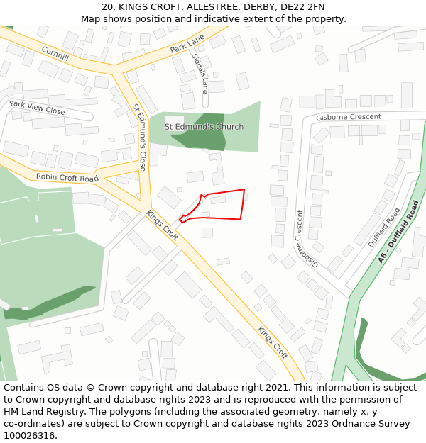 20, KINGS CROFT, ALLESTREE, DERBY, DE22 2FN: Location map and indicative extent of plot