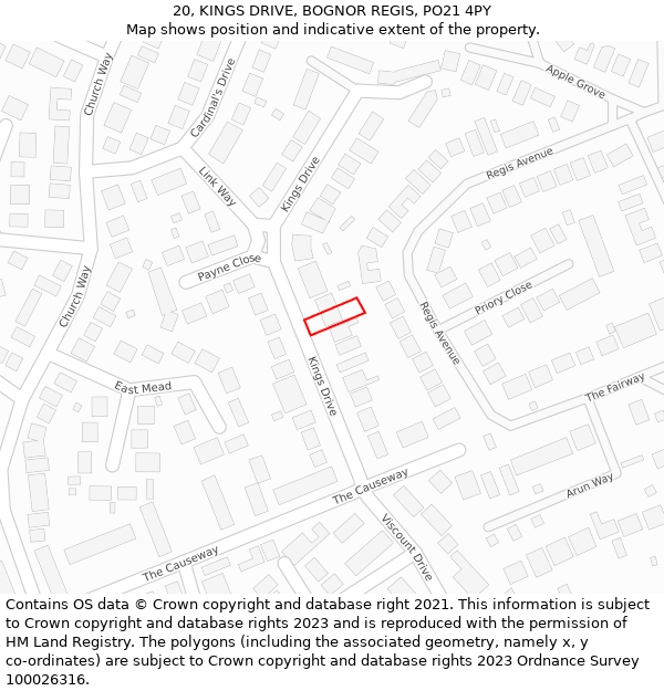 20, KINGS DRIVE, BOGNOR REGIS, PO21 4PY: Location map and indicative extent of plot