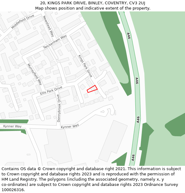 20, KINGS PARK DRIVE, BINLEY, COVENTRY, CV3 2UJ: Location map and indicative extent of plot