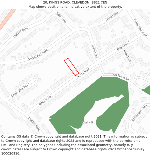 20, KINGS ROAD, CLEVEDON, BS21 7EN: Location map and indicative extent of plot