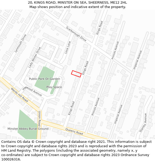 20, KINGS ROAD, MINSTER ON SEA, SHEERNESS, ME12 2HL: Location map and indicative extent of plot