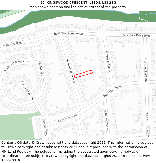 20, KINGSWOOD CRESCENT, LEEDS, LS8 2BG: Location map and indicative extent of plot