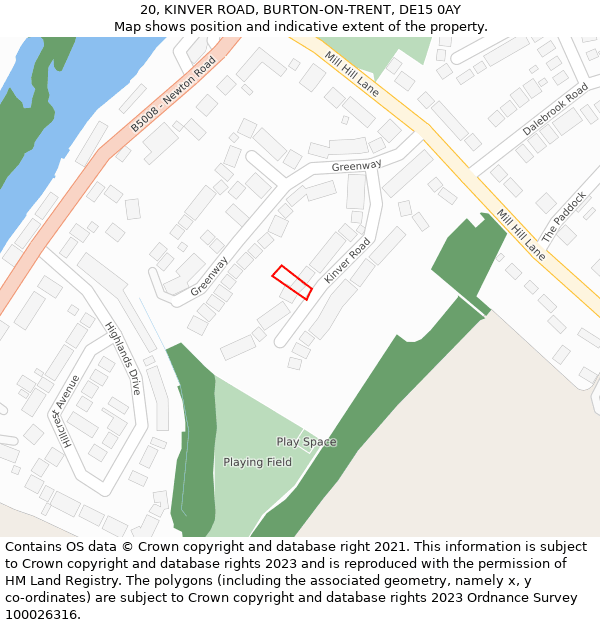 20, KINVER ROAD, BURTON-ON-TRENT, DE15 0AY: Location map and indicative extent of plot