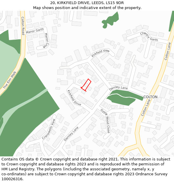 20, KIRKFIELD DRIVE, LEEDS, LS15 9DR: Location map and indicative extent of plot