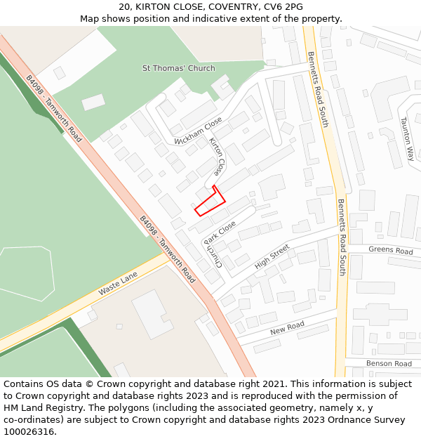 20, KIRTON CLOSE, COVENTRY, CV6 2PG: Location map and indicative extent of plot