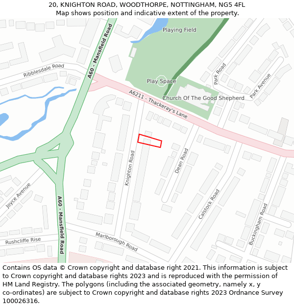 20, KNIGHTON ROAD, WOODTHORPE, NOTTINGHAM, NG5 4FL: Location map and indicative extent of plot