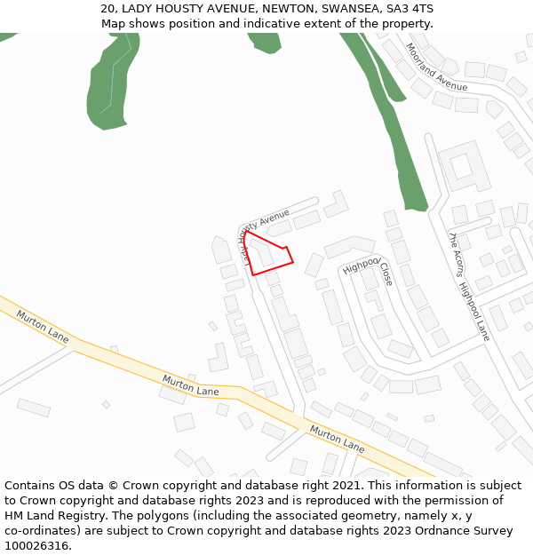 20, LADY HOUSTY AVENUE, NEWTON, SWANSEA, SA3 4TS: Location map and indicative extent of plot