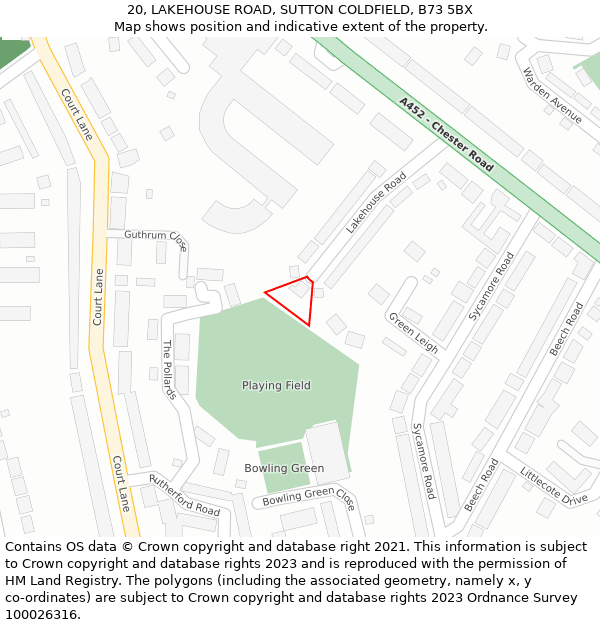 20, LAKEHOUSE ROAD, SUTTON COLDFIELD, B73 5BX: Location map and indicative extent of plot