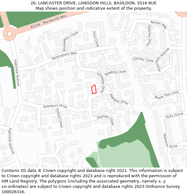 20, LANCASTER DRIVE, LANGDON HILLS, BASILDON, SS16 6UE: Location map and indicative extent of plot