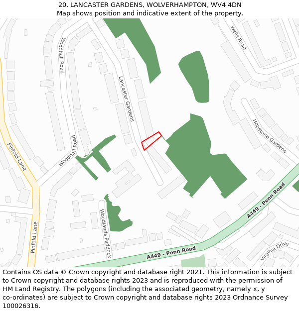 20, LANCASTER GARDENS, WOLVERHAMPTON, WV4 4DN: Location map and indicative extent of plot