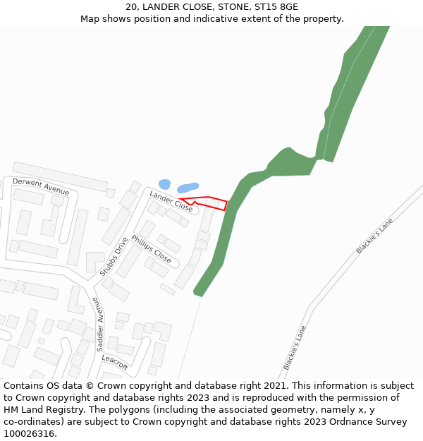 20, LANDER CLOSE, STONE, ST15 8GE: Location map and indicative extent of plot