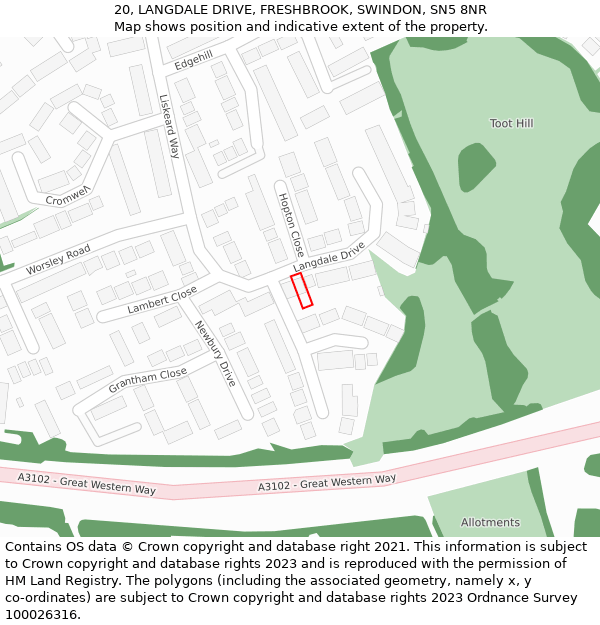 20, LANGDALE DRIVE, FRESHBROOK, SWINDON, SN5 8NR: Location map and indicative extent of plot