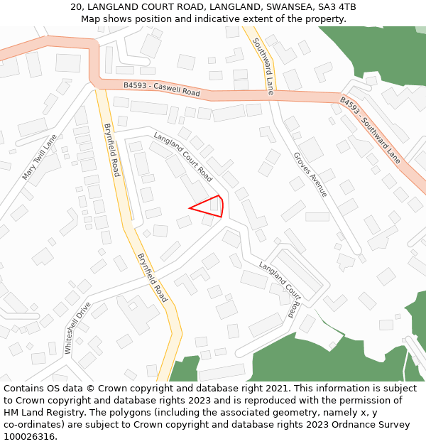 20, LANGLAND COURT ROAD, LANGLAND, SWANSEA, SA3 4TB: Location map and indicative extent of plot