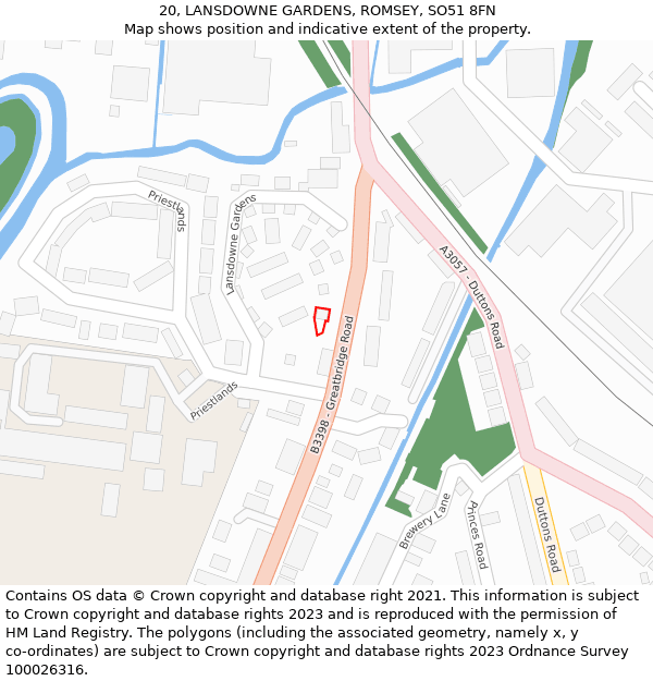 20, LANSDOWNE GARDENS, ROMSEY, SO51 8FN: Location map and indicative extent of plot