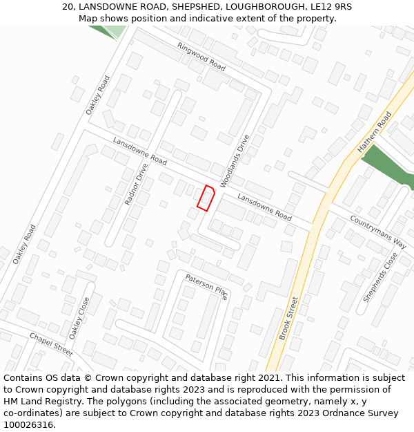 20, LANSDOWNE ROAD, SHEPSHED, LOUGHBOROUGH, LE12 9RS: Location map and indicative extent of plot