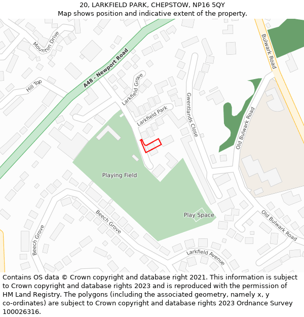 20, LARKFIELD PARK, CHEPSTOW, NP16 5QY: Location map and indicative extent of plot