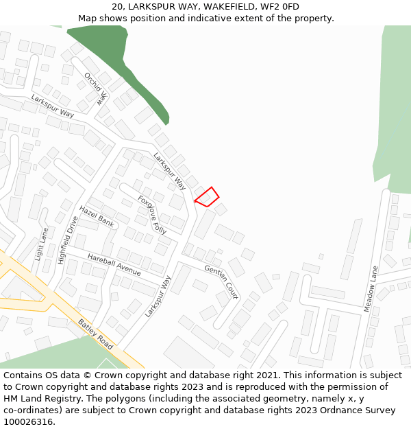 20, LARKSPUR WAY, WAKEFIELD, WF2 0FD: Location map and indicative extent of plot