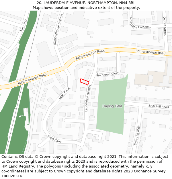 20, LAUDERDALE AVENUE, NORTHAMPTON, NN4 8RL: Location map and indicative extent of plot