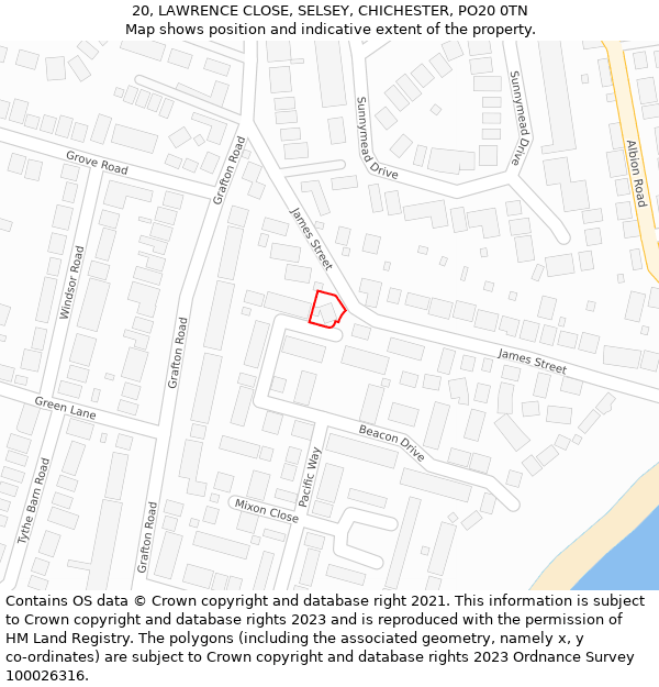 20, LAWRENCE CLOSE, SELSEY, CHICHESTER, PO20 0TN: Location map and indicative extent of plot