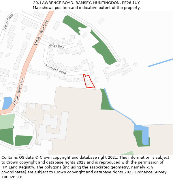 20, LAWRENCE ROAD, RAMSEY, HUNTINGDON, PE26 1UY: Location map and indicative extent of plot