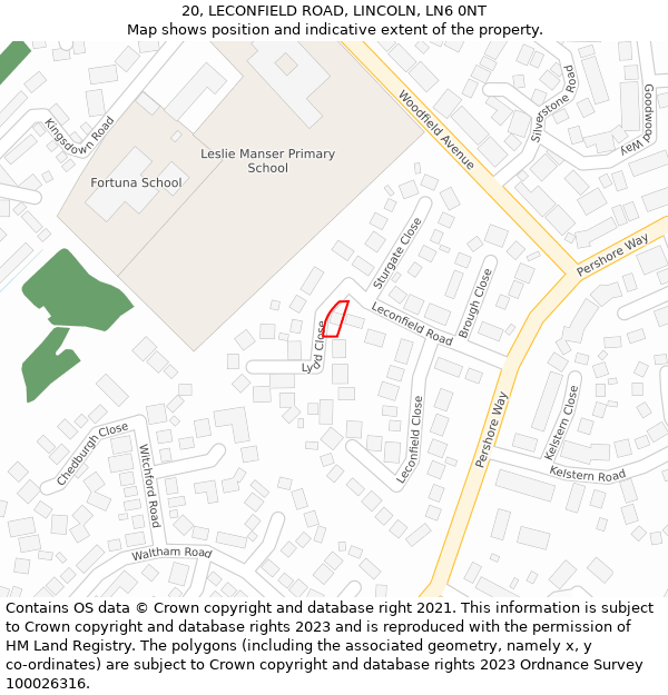 20, LECONFIELD ROAD, LINCOLN, LN6 0NT: Location map and indicative extent of plot