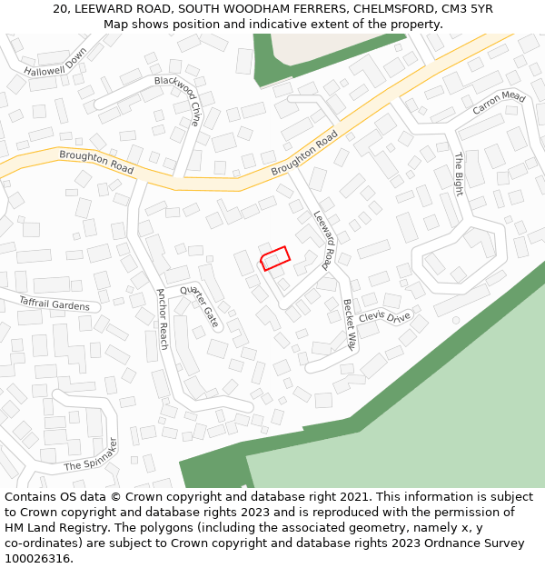 20, LEEWARD ROAD, SOUTH WOODHAM FERRERS, CHELMSFORD, CM3 5YR: Location map and indicative extent of plot