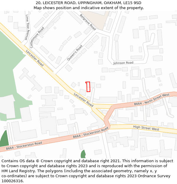 20, LEICESTER ROAD, UPPINGHAM, OAKHAM, LE15 9SD: Location map and indicative extent of plot
