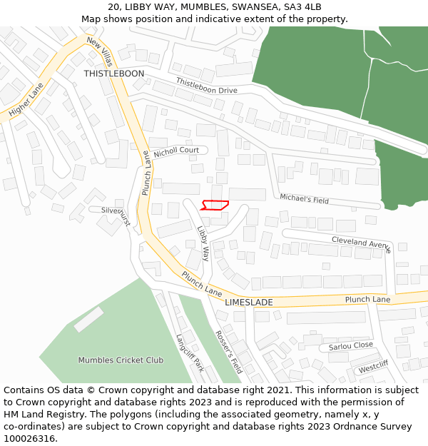 20, LIBBY WAY, MUMBLES, SWANSEA, SA3 4LB: Location map and indicative extent of plot