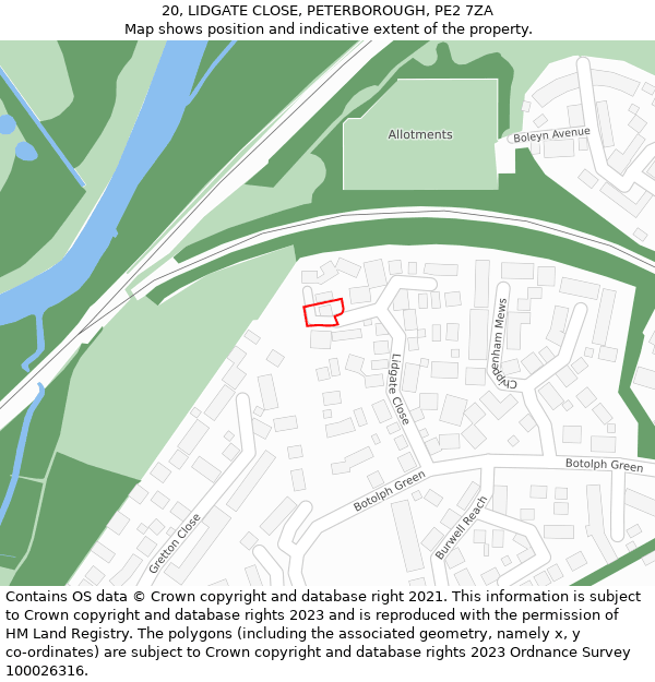 20, LIDGATE CLOSE, PETERBOROUGH, PE2 7ZA: Location map and indicative extent of plot