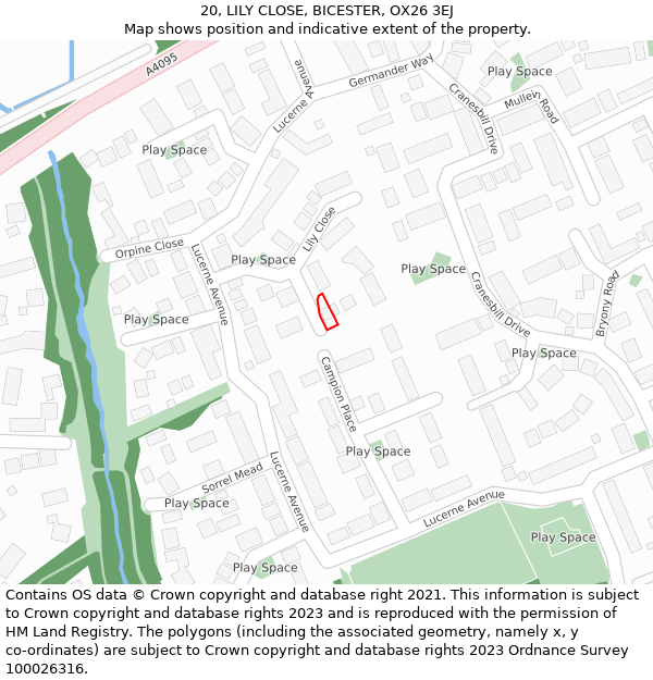 20, LILY CLOSE, BICESTER, OX26 3EJ: Location map and indicative extent of plot