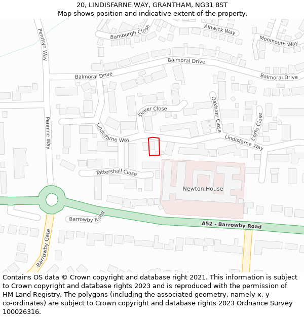 20, LINDISFARNE WAY, GRANTHAM, NG31 8ST: Location map and indicative extent of plot